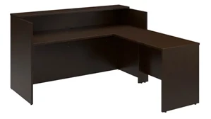 Reception Stand-Alone Desk Bush 72in W x 72in D L-Shaped Reception Desk with Shelf