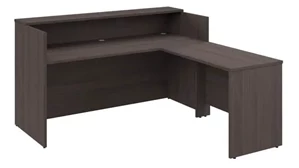 Reception Stand-Alone Desk Bush 72in W x 72in D L-Shaped Reception Desk with Shelf