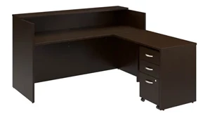 Reception Stand-Alone Desk Bush 72in W x 72in D L-Shaped Reception Desk with Shelf and Mobile File Cabinet