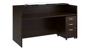 Reception Stand-Alone Desk Bush 72in W x 30in D Reception Desk with Bow Front Counter and Mobile File Cabinet