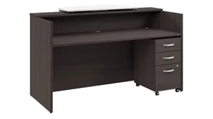Reception Stand-Alone Desk Bush Furnishings 72in W x 30in D Reception Desk with Bow Front Counter and Mobile File Cabinet