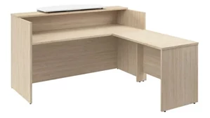 Reception Stand-Alone Desk Bush Furniture 72in W x 72in D L-Shaped Reception Desk with Bow Front Counter