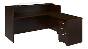 Reception Stand-Alone Desk Bush Furnishings 72in W x 72in D L-Shaped Reception Desk with Bow Front Counter and Mobile File Cabinet