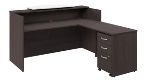 Reception Stand-Alone Desk Bush 72in W x 72in D L-Shaped Reception Desk with Bow Front Counter and Mobile File Cabinet
