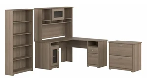 Office Suites Bush Furnishings 60in W L-Shaped Desk with Hutch, Lateral File Cabinet and 5 Shelf Bookcase