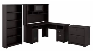 Office Suites Bush Furnishings 60in W L-Shaped Desk with Hutch, Lateral File Cabinet and 5 Shelf Bookcase