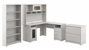 Office Suites Bush Furnishings 60in W L-Shaped Desk with Hutch, Lateral File Cabinet and 5 Shelf Bookcase