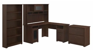 Office Suites Bush Furnishings 60in W L-Shaped Desk with Hutch, Lateral File Cabinet and 5 Shelf Bookcase
