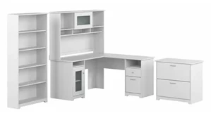 Office Suites Bush Furnishings 60in W L-Shaped Desk with Hutch, Lateral File Cabinet and 5 Shelf Bookcase