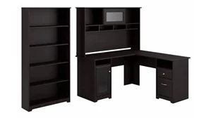 L Shaped Desks with Hutch Bush Furnishings 60in W L-Shaped Computer Desk with Hutch and 5 Shelf Bookcase