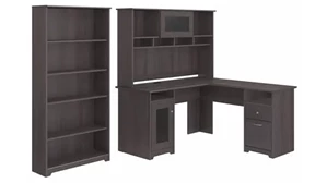 L Shaped Desks with Hutch Bush Furnishings 60in W L-Shaped Computer Desk with Hutch and 5 Shelf Bookcase
