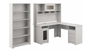L Shaped Desks with Hutch Bush Furnishings 60in W L-Shaped Computer Desk with Hutch and 5 Shelf Bookcase