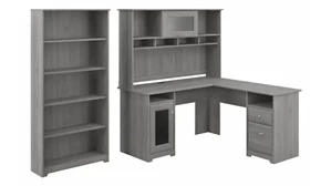 L Shaped Desks with Hutch Bush Furnishings 60in W L-Shaped Computer Desk with Hutch and 5 Shelf Bookcase