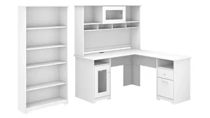 L Shaped Desks with Hutch Bush Furnishings 60in W L-Shaped Computer Desk with Hutch and 5 Shelf Bookcase