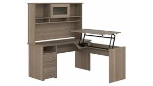 Adjustable Height Desks & Tables Bush Furnishings 60in W 3 Position L-Shaped Sit to Stand Desk with Hutch