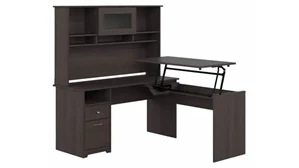 Adjustable Height Desks & Tables Bush Furnishings 60in W 3 Position L-Shaped Sit to Stand Desk with Hutch