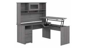 Adjustable Height Desks & Tables Bush Furnishings 60in W 3 Position L-Shaped Sit to Stand Desk with Hutch