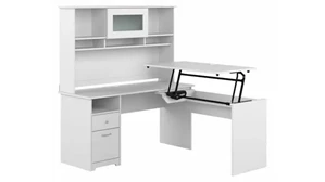 Standing Desks - Manually Adjustable Bush Furnishings 60in W 3 Position L-Shaped Sit to Stand Desk with Hutch