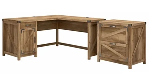 L Shaped Single Pedestal Desks Bush Furnishings 60in W L-Shaped Desk with 2 Drawer Lateral File Cabinet