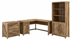 Office Suites Bush Furnishings 60in W L-Shaped Desk with Lateral File Cabinet and 5 Shelf Bookcase