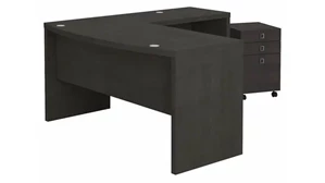 L Shaped Single Pedestal Desks Bush Furnishings L-Shaped Bow Front Desk with Mobile File Cabinet