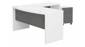 L Shaped Single Pedestal Desks Bush Furnishings L-Shaped Bow Front Desk with Mobile File Cabinet