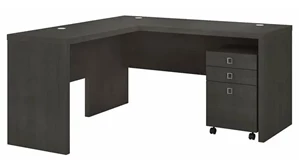 L Shaped Single Pedestal Desks Bush Furnishings L-Shaped Desk with Mobile File Cabinet