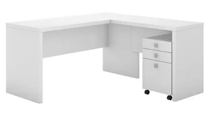 L Shaped Single Pedestal Desks Bush Furnishings L-Shaped Desk with Mobile File Cabinet