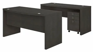 Office Suites Bush Furnishings Bow Front Desk and Credenza with Mobile File Cabinet