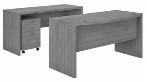 Office Suites Bush Furnishings Bow Front Desk and Credenza with Mobile File Cabinet