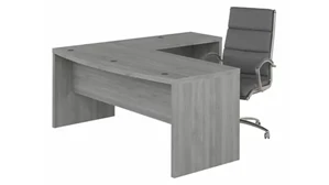 L Shaped Desk Shells Bush Furnishings 72in W Bow Front L-Shaped Desk and High Back Leather Executive Office Chair