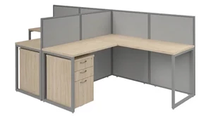 Cubicles Bush 60in W 2 Person L-Desk Open Office with 2 - 3 Drawer Mobile Pedestals and 45in H Panels