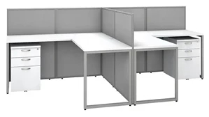 Cubicles Bush 60in W 2 Person L-Desk Open Office with 2 - 3 Drawer Mobile Pedestals and 45in H Panels