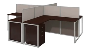 Cubicles Bush Furnishings 60in W 4 Person L-Desk Open Office with 3 Drawer Mobile Pedestals and 45in H Panels