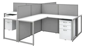 Cubicles Bush Furniture 60in W 4 Person L-Desk Open Office with 3 Drawer Mobile Pedestals and 45in H Panels