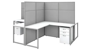Cubicles Bush Furniture 60in W 4 Person L-Shaped Cubicle Desk with Drawers and 66in H Panels