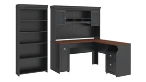 L Shaped Desks with Hutch Bush 60in W L-Shaped Desk with Hutch and 5 Shelf Bookcase