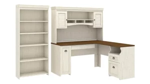 L Shaped Desks with Hutch Bush Furniture 60in W L-Shaped Desk with Hutch and 5 Shelf Bookcase