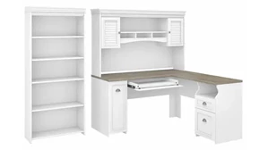 L Shaped Desks with Hutch Bush Furnishings 60in W L-Shaped Desk with Hutch and 5 Shelf Bookcase