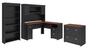 Office Suites Bush Furniture 60in W L-Shaped Desk with Hutch, Lateral File Cabinet and 5 Shelf Bookcase