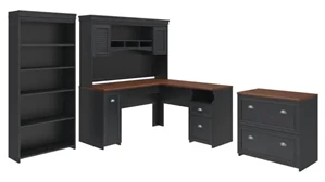 Office Suites Bush Furnishings 60in W L-Shaped Desk with Hutch, Lateral File Cabinet and 5 Shelf Bookcase