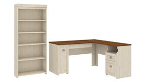 L Shaped Desks Bush 60in W L-Shaped Desk with 5 Shelf Bookcase