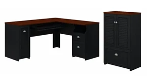 L Shaped Double Pedestal Desks Bush 60in W L-Shaped Desk and Storage Cabinet with File Drawer