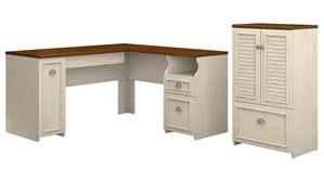 L Shaped Double Pedestal Desks Bush Furnishings 60in W L-Shaped Desk and Storage Cabinet with File Drawer