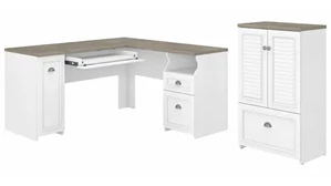 L Shaped Double Pedestal Desks Bush Furnishings 60in W L-Shaped Desk and Storage Cabinet with File Drawer