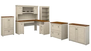 Office Suites Bush Furnishings 60in W L-Shaped Desk with Hutch, Lateral File Cabinet, Bookcase and 2 Storage Cabinets