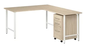 L Shaped Single Pedestal Desks Bush Furnishings 60in W x 30in D L-Shaped Computer Desk with 3 Drawer Mobile File Cabinet