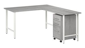 L Shaped Single Pedestal Desks Bush Furnishings 60in W x 30in D L-Shaped Computer Desk with 3 Drawer Mobile File Cabinet