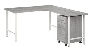 L Shaped Single Pedestal Desks Bush Furnishings 60in W x 30in D L-Shaped Computer Desk with 3 Drawer Mobile File Cabinet