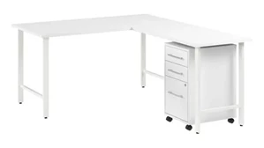L Shaped Single Pedestal Desks Bush Furnishings 60in W x 30in D L-Shaped Computer Desk with 3 Drawer Mobile File Cabinet